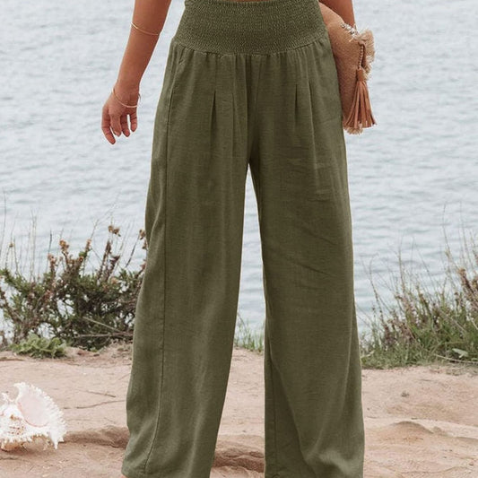 Women's Casual Trousers Style Cotton Smocking Distressed Pants