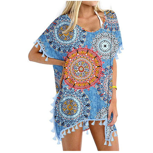 Tassel Small White Ball Chiffon Beach Blouses