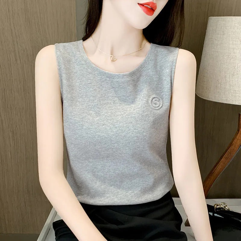 Women's Camisole Summer Korean Embroidered White Loose Sleeveless Outer Wear Blouses