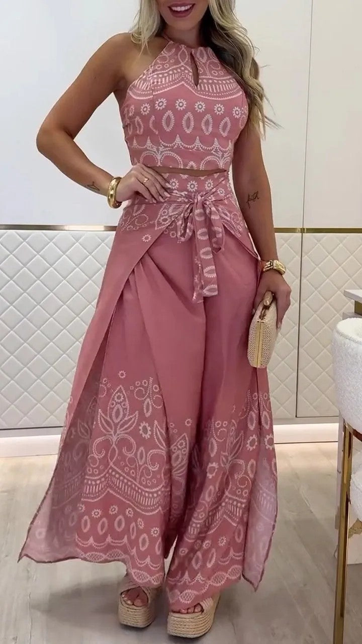 Women's Summer Retro Ethnic Style Halter Wide Suits