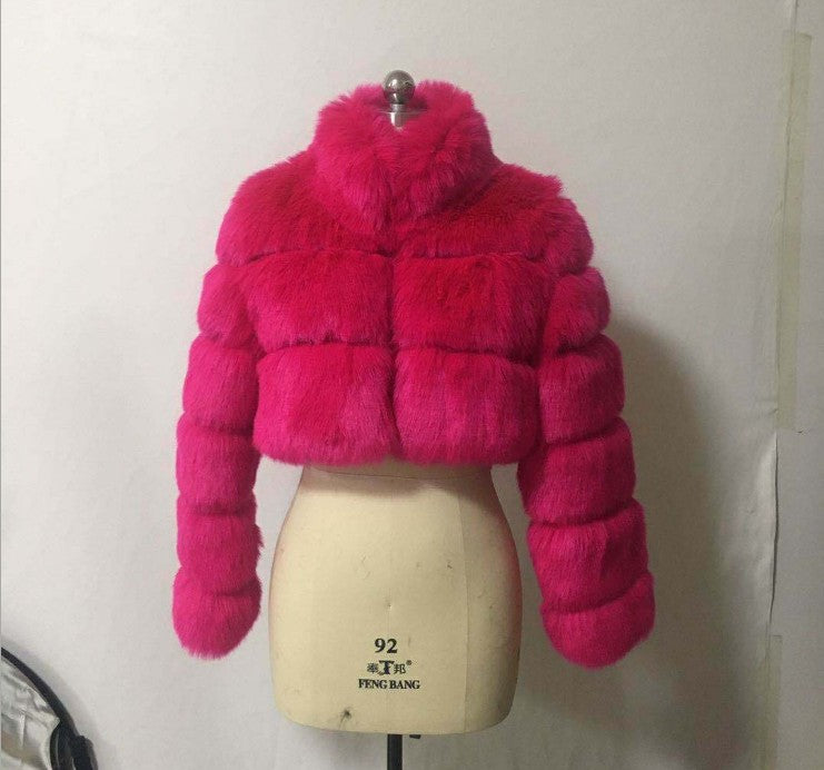Women's Imitation Fur Fashionable Stand Collar Long Coats