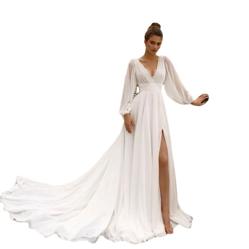 Simple Series Chiffon Dress Long Sleeve Wedding Dresses