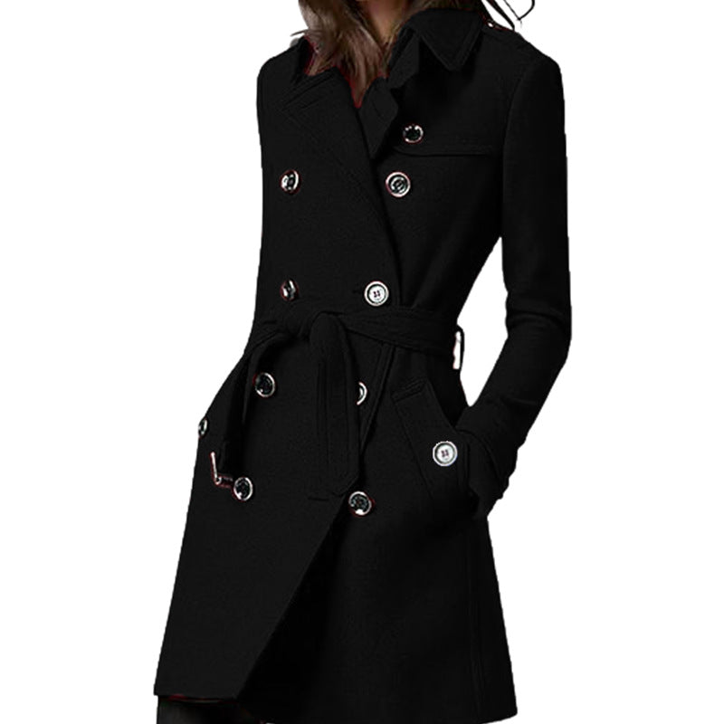 Women's Hot Single Long Woolen Double Breasted Coats