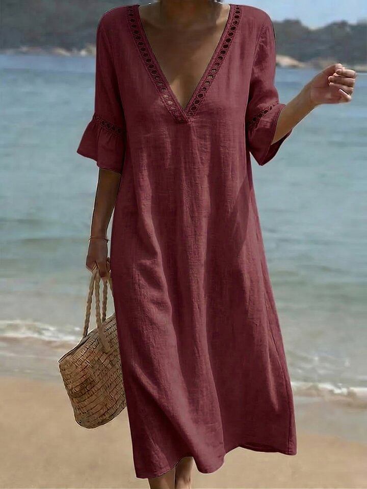 Women's Summer Solid Color Vacation Style Lace Dress