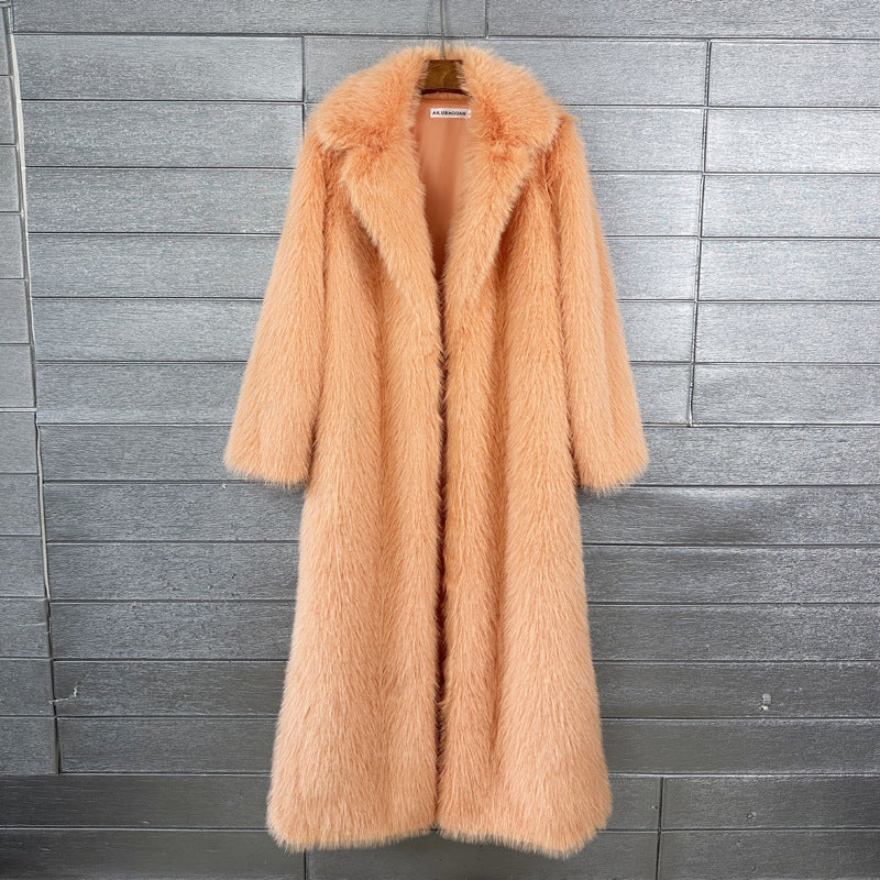 Women's Imitation Plush Furry Fur Extended Collar Coats