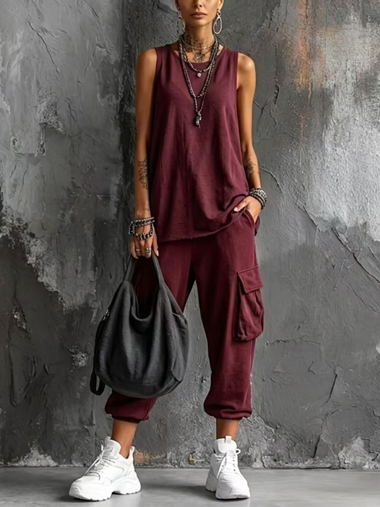 Women's Summer Sleeveless Round Neck Overalls Two-piece Fashion Casual Suit
