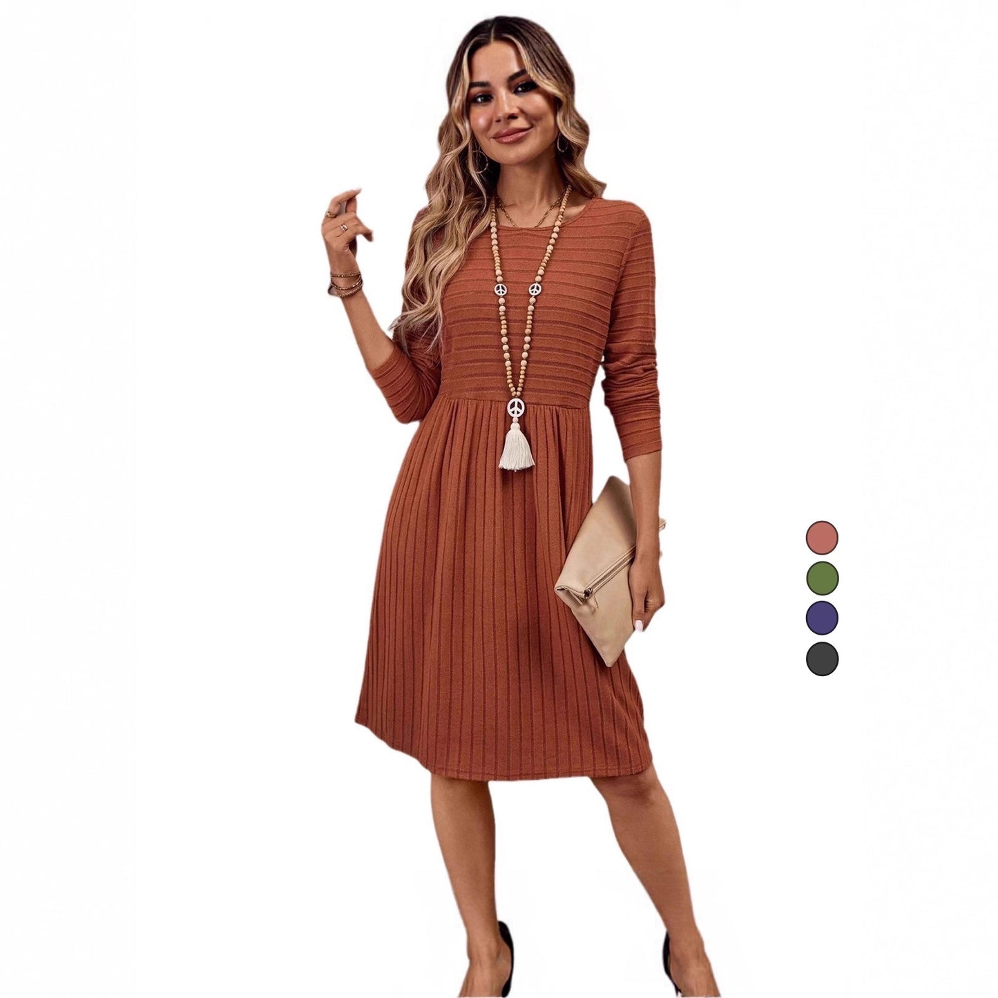 French Style Temperament Casual Round Neck Dress