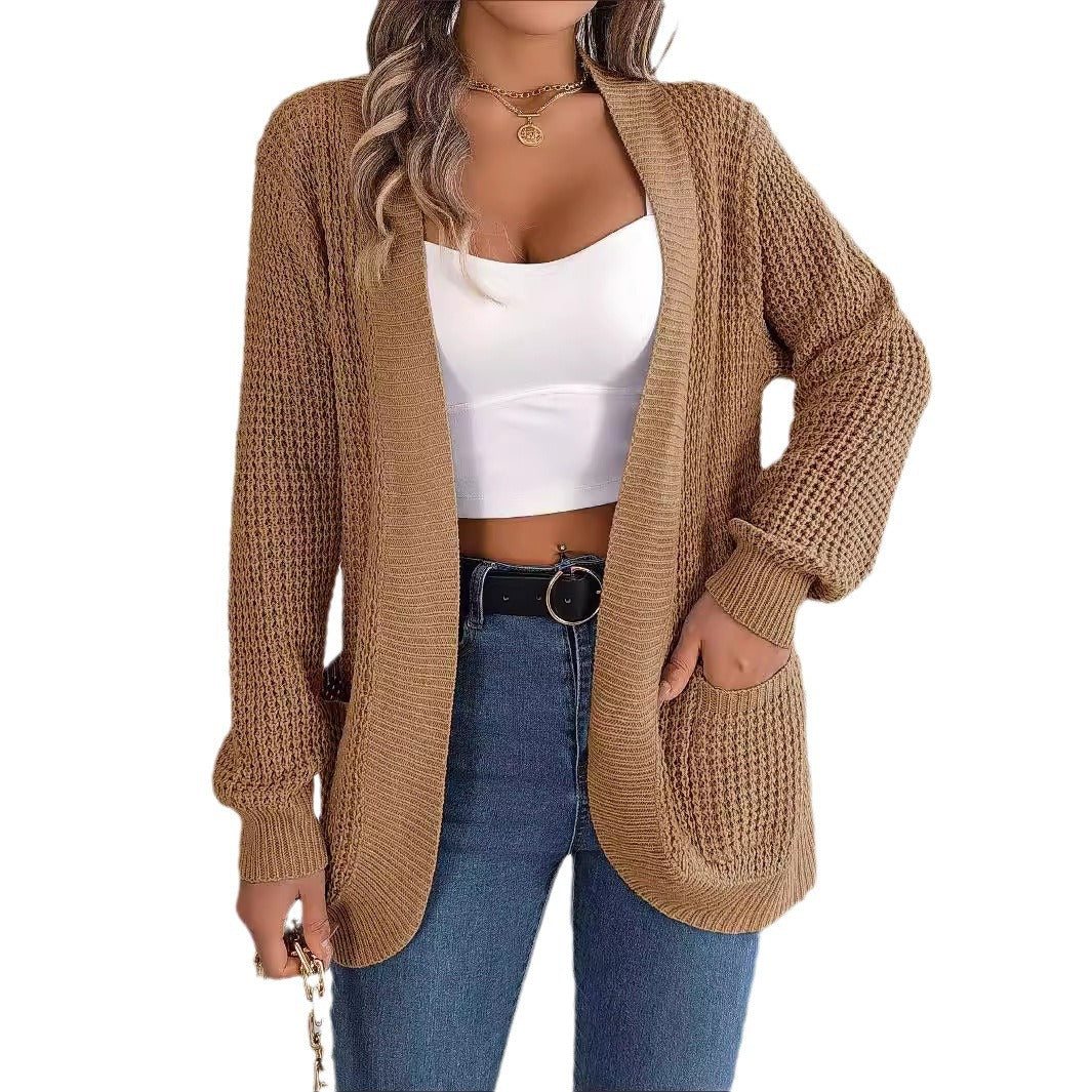 Women's Casual Pocket Long Sleeve Knitted Sweater