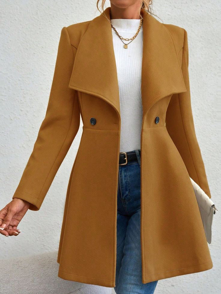 Women's Woolen Slim Fit Long Fashion Lapel Coats