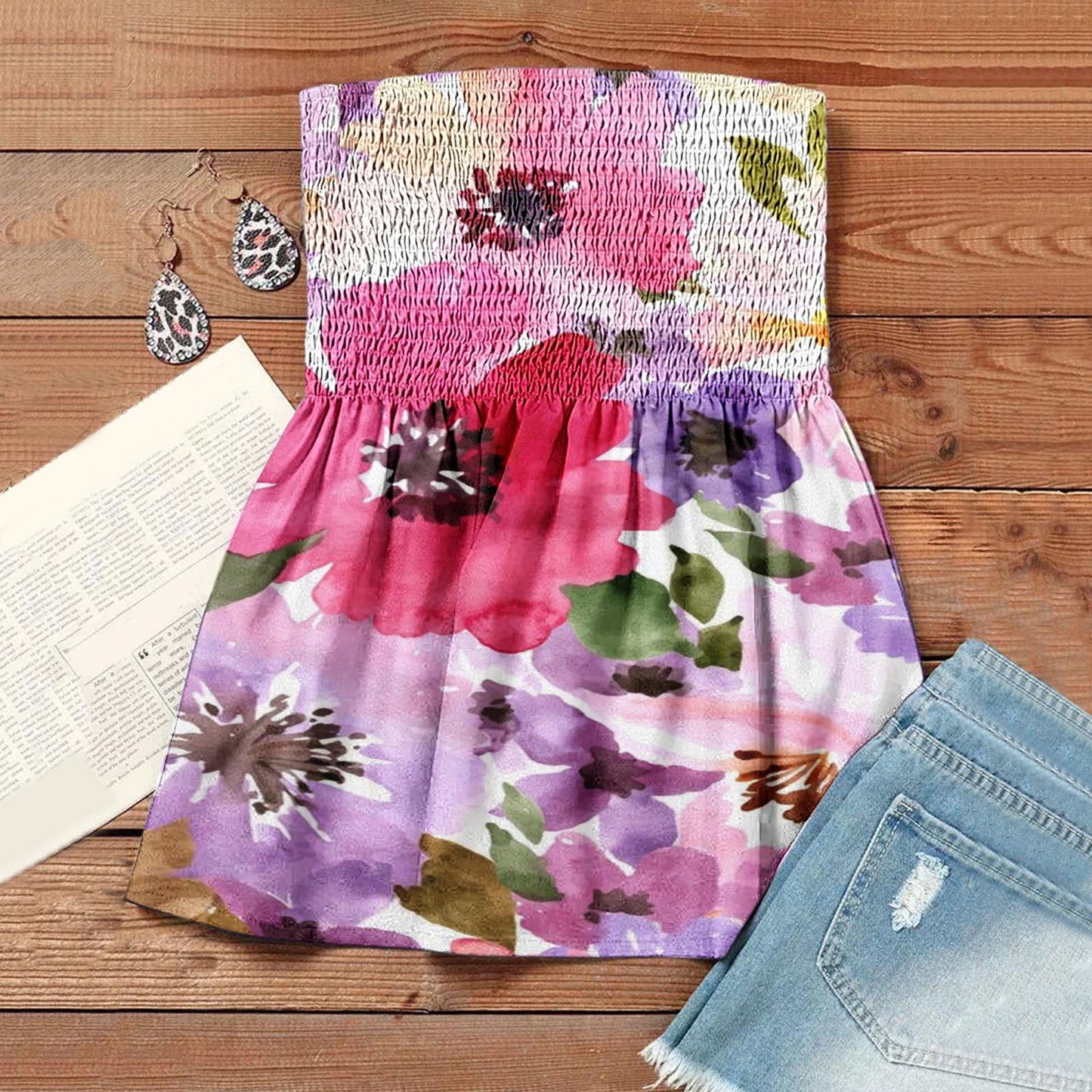 Women's T-shirt Fashion Sexy Backless Elastic Band Printed Tops