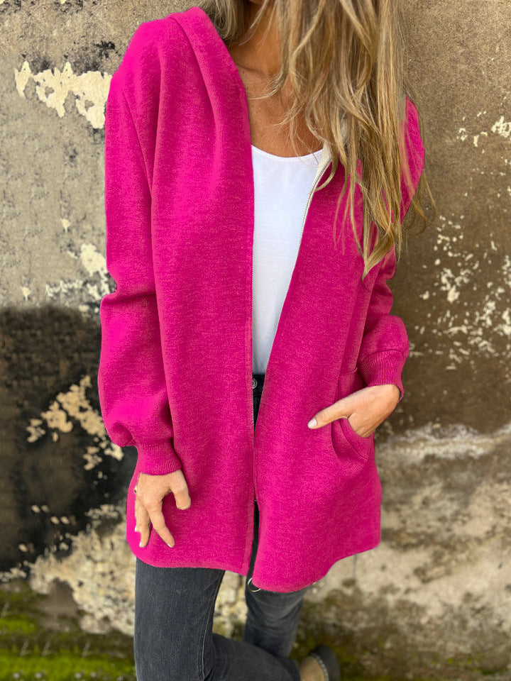 Women's Solid Color Casual Single-breasted Hooded Coats