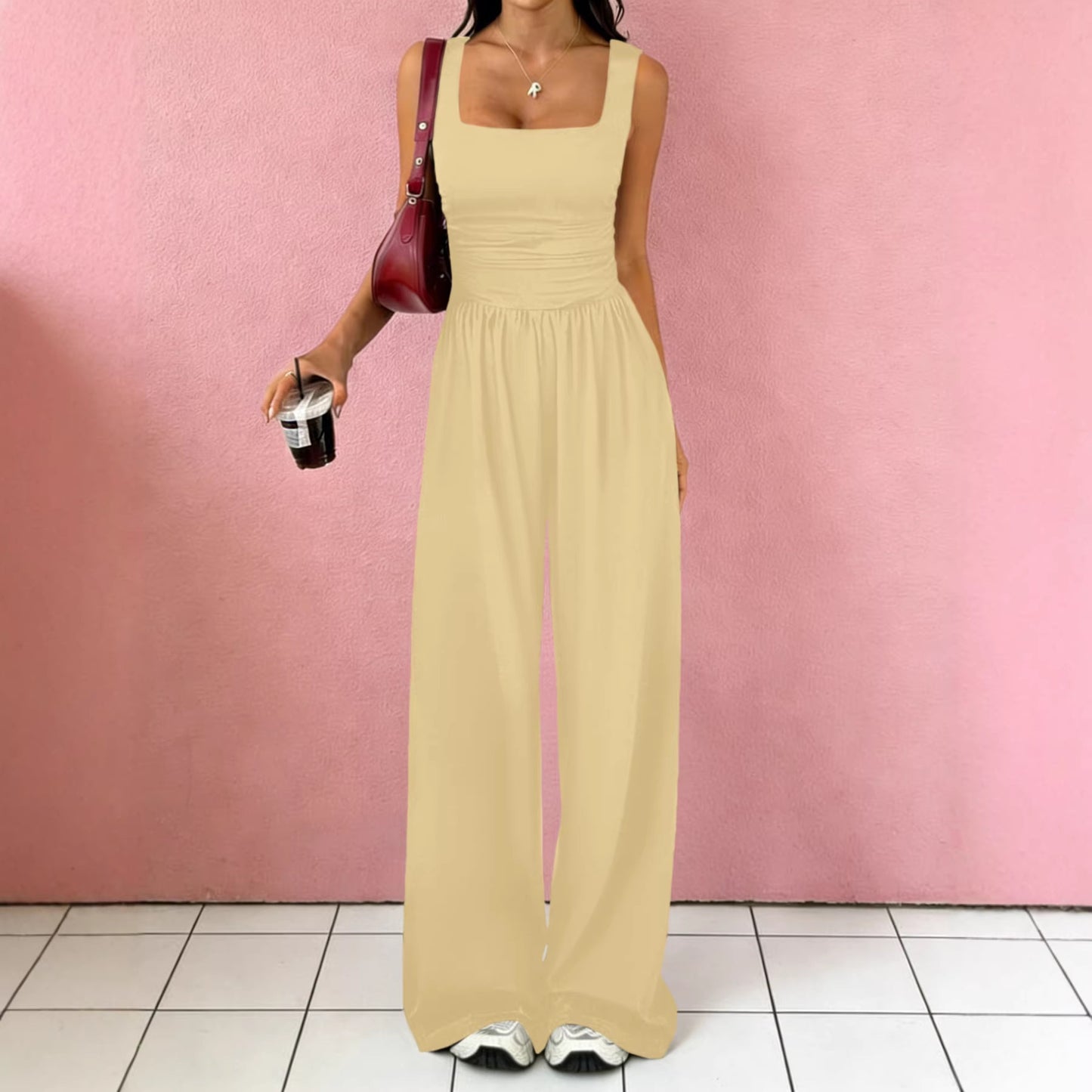 Solid Color Sexy Wide Leg Two-piece Fashion Casual Suit