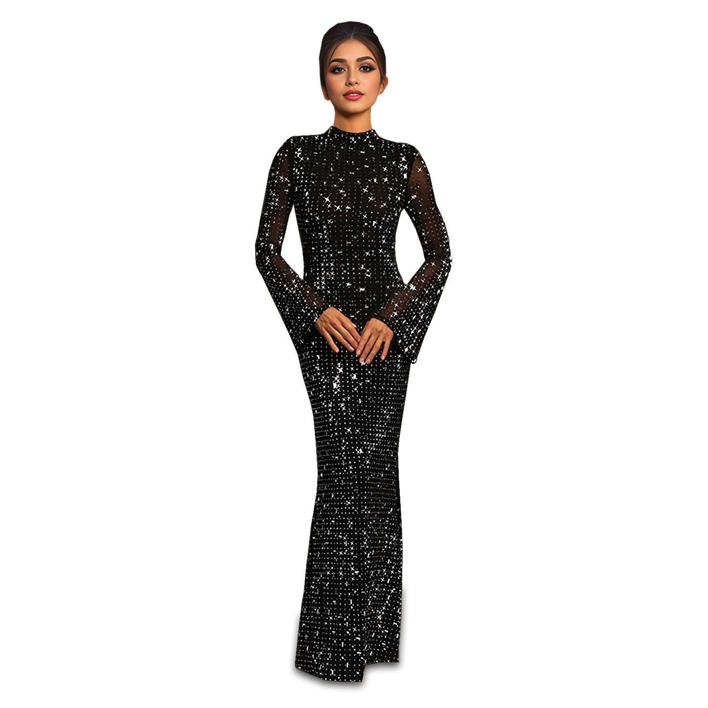 Women's Full Body Rhinestone Elegant Long Double Dresses