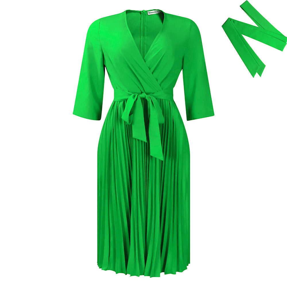 Women's Autumn Solid Color Pleated Elegant African Dress