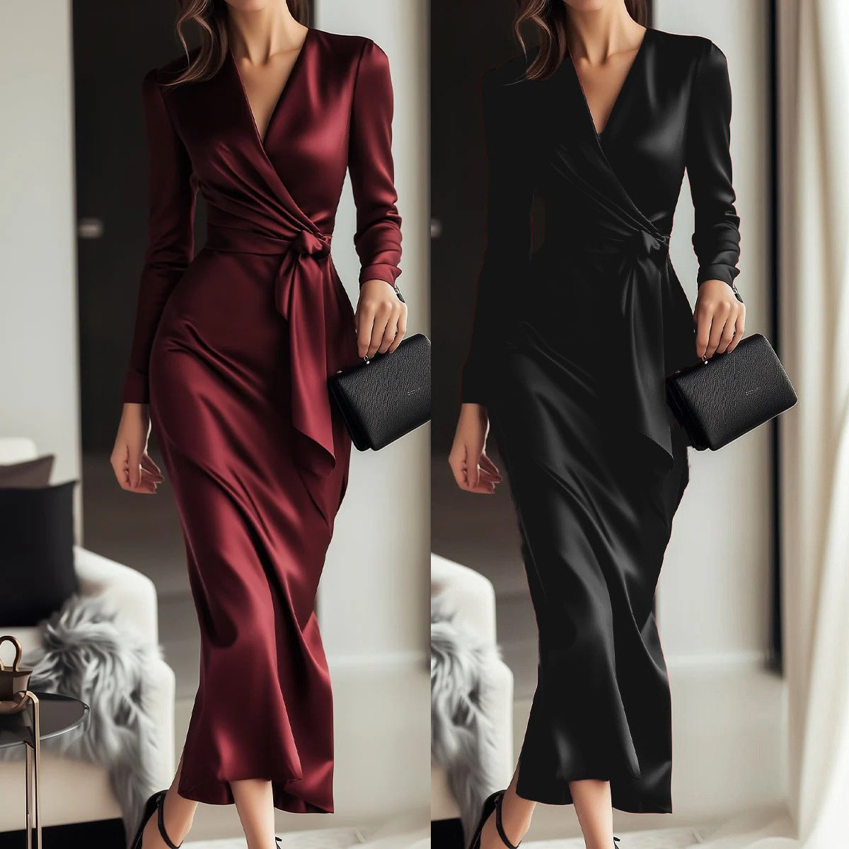 Creative Slouchy Women's Fashionable Satin Waist Dress