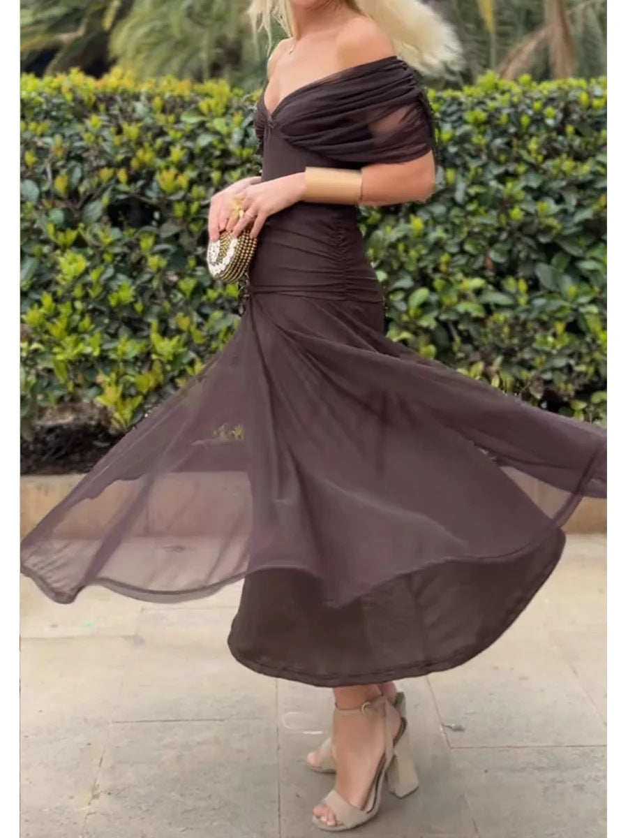 Women's Slouchy Chiffon Design Dress Lined Dresses