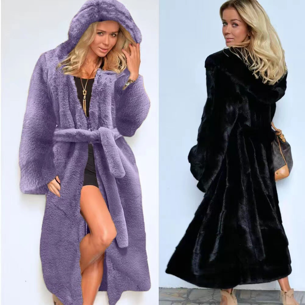 Women's Faux Fur Hooded Thickened Long Section Coats