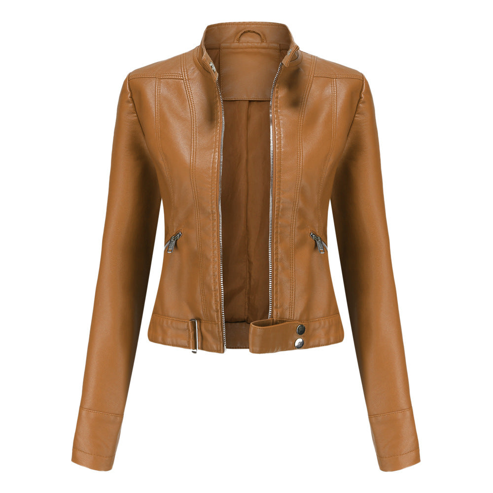 Women's Fashion Leather Stand Collar European Shorts