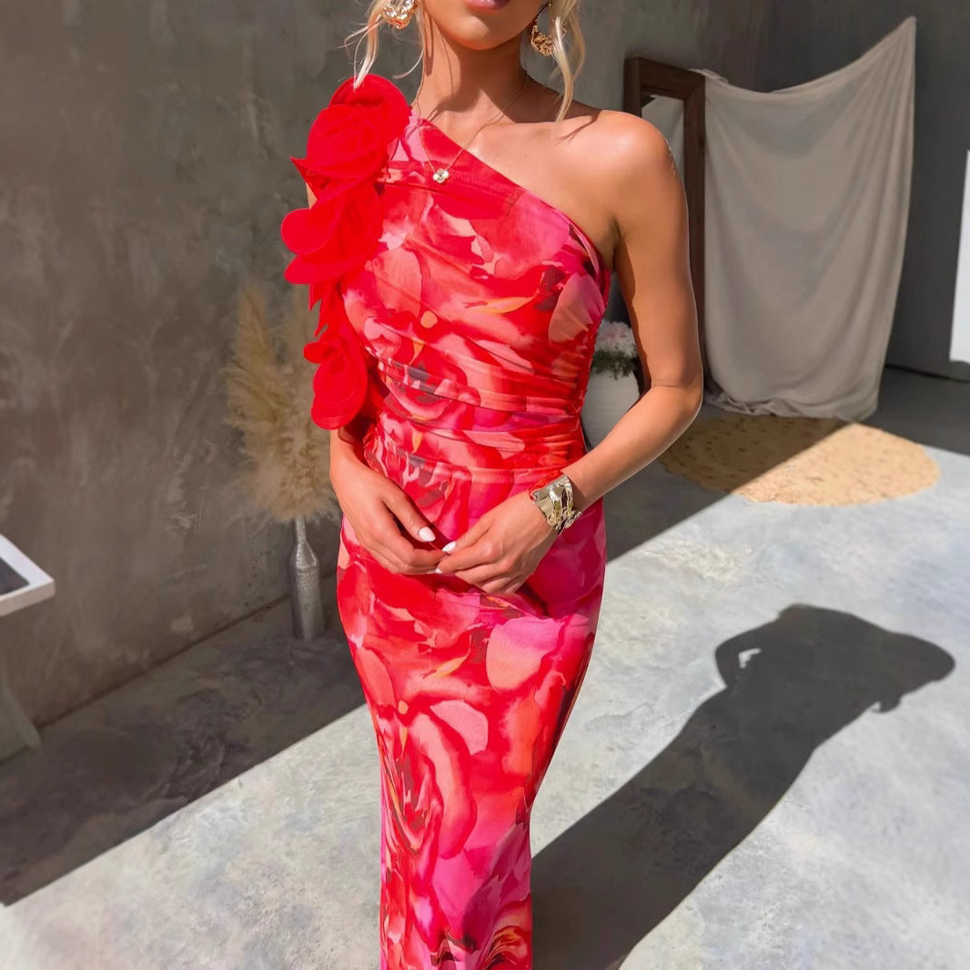 Summer Elegant Sleeveless Three-dimensional Flower Sexy Dresses