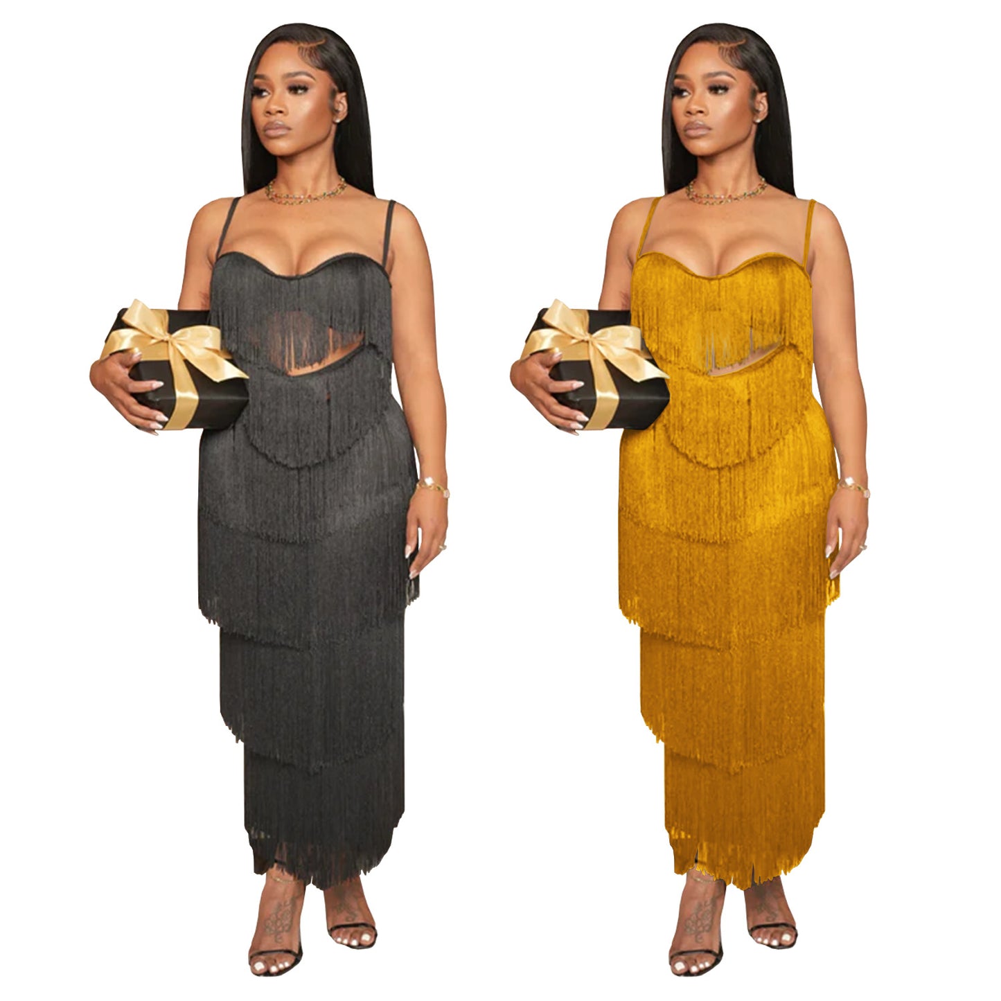 Women's Wear Sexy Strap Backless Tassel Long Dresses