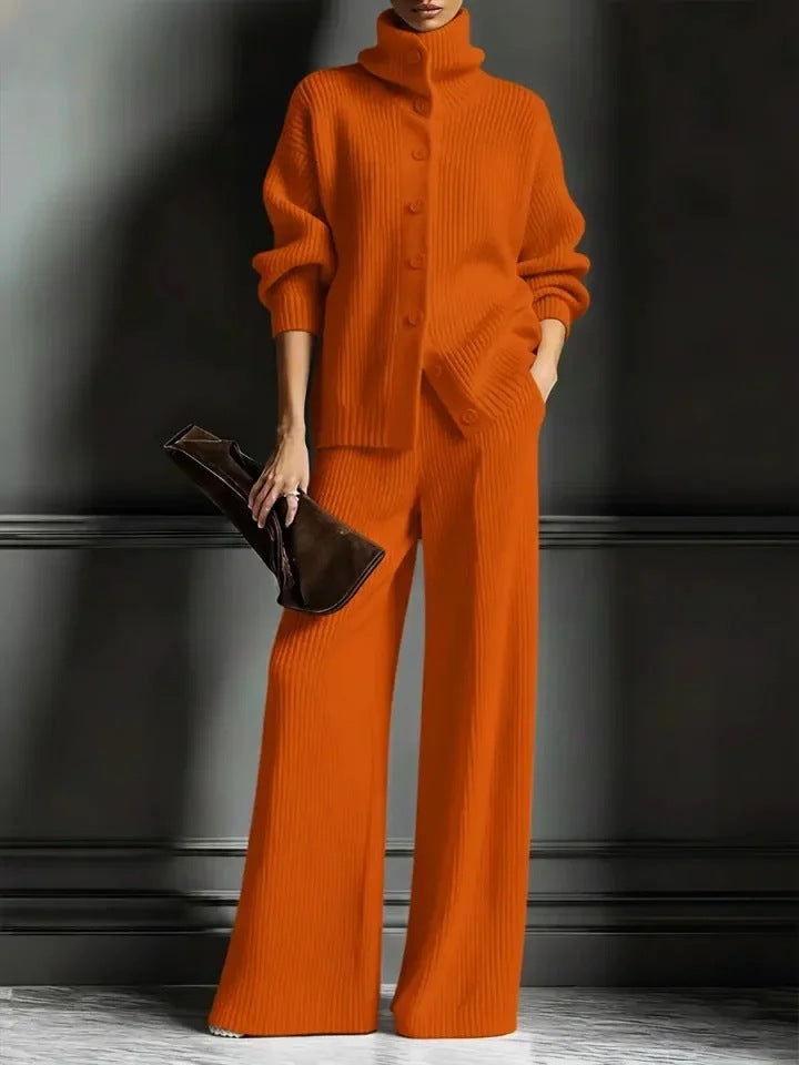 Color Long Sleeve Knitted 2 Piece Fashion Casual Suit