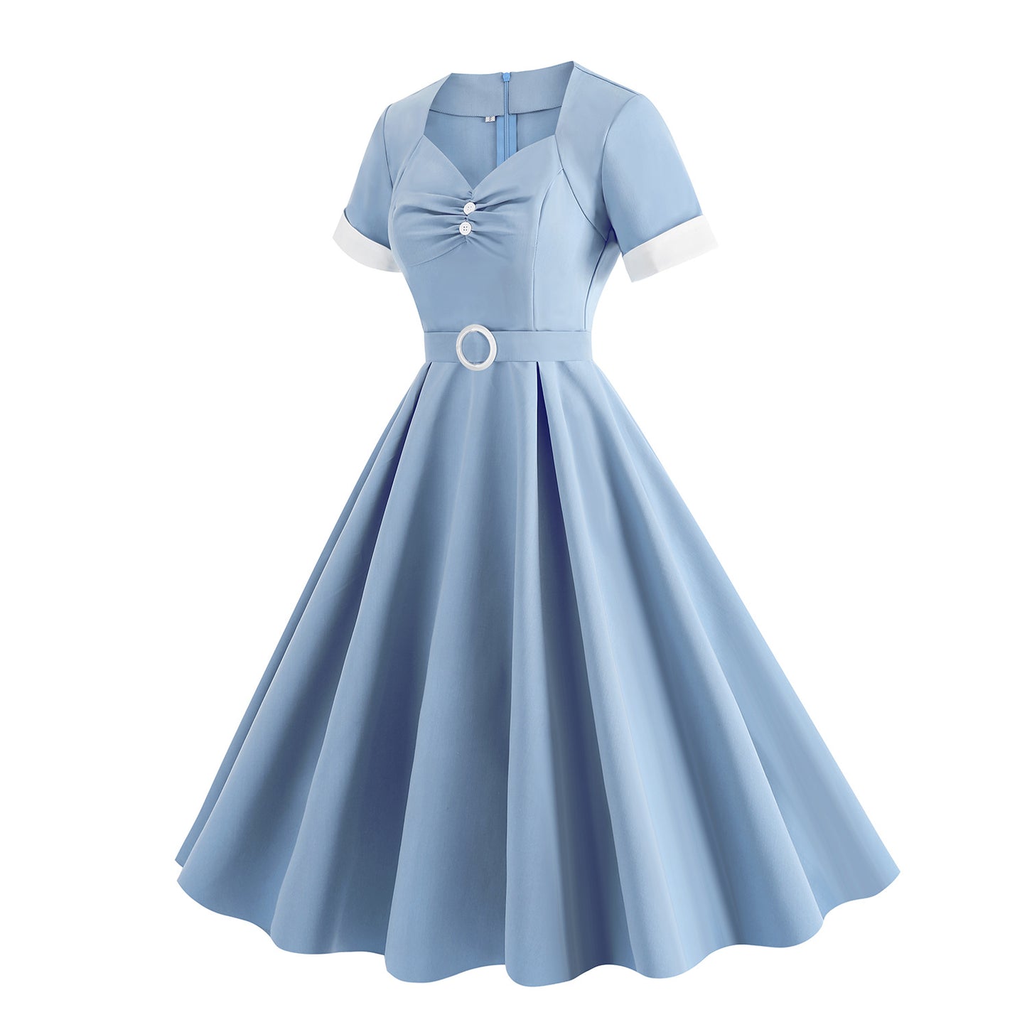 Hepburn Style Retro Square Collar Sleeve High Waist Dresses