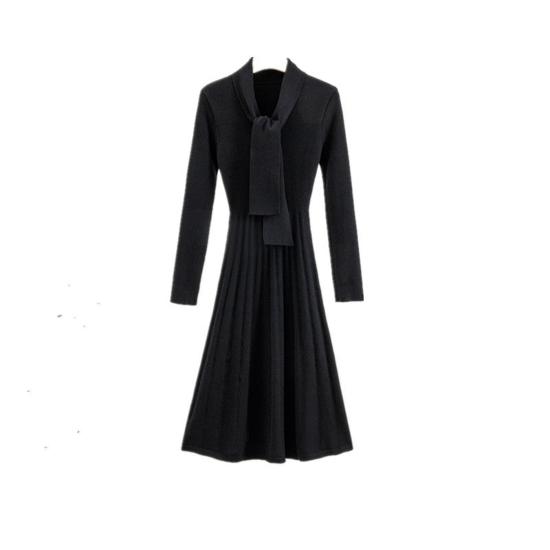 Elegant Autumn Long Hepburn Style Knitted Bottoming Dress