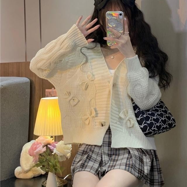 Women's Fashion Design Bow For French Sweet Idle Style Loose Sweater