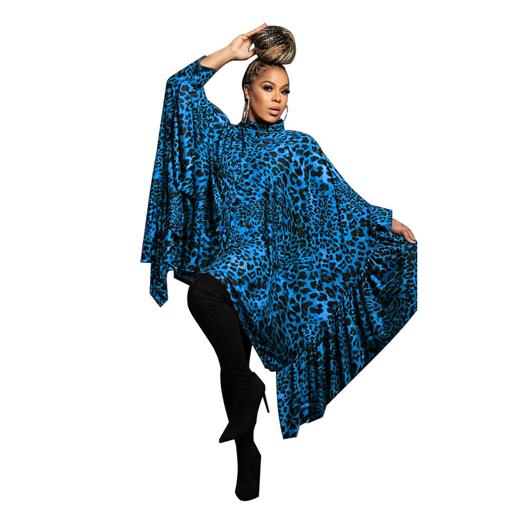 Women's Fashion Wear Leopard Print Shawl Long Blouses
