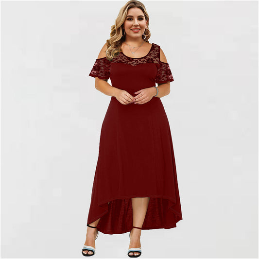 Lace Pullover Temperament Commute Solid Color Round Midi Dress Dresses