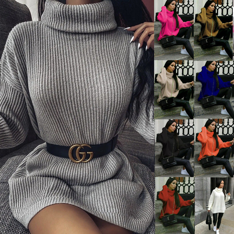 Women's Turtleneck Solid Color Loose Pullover Woolen Coats