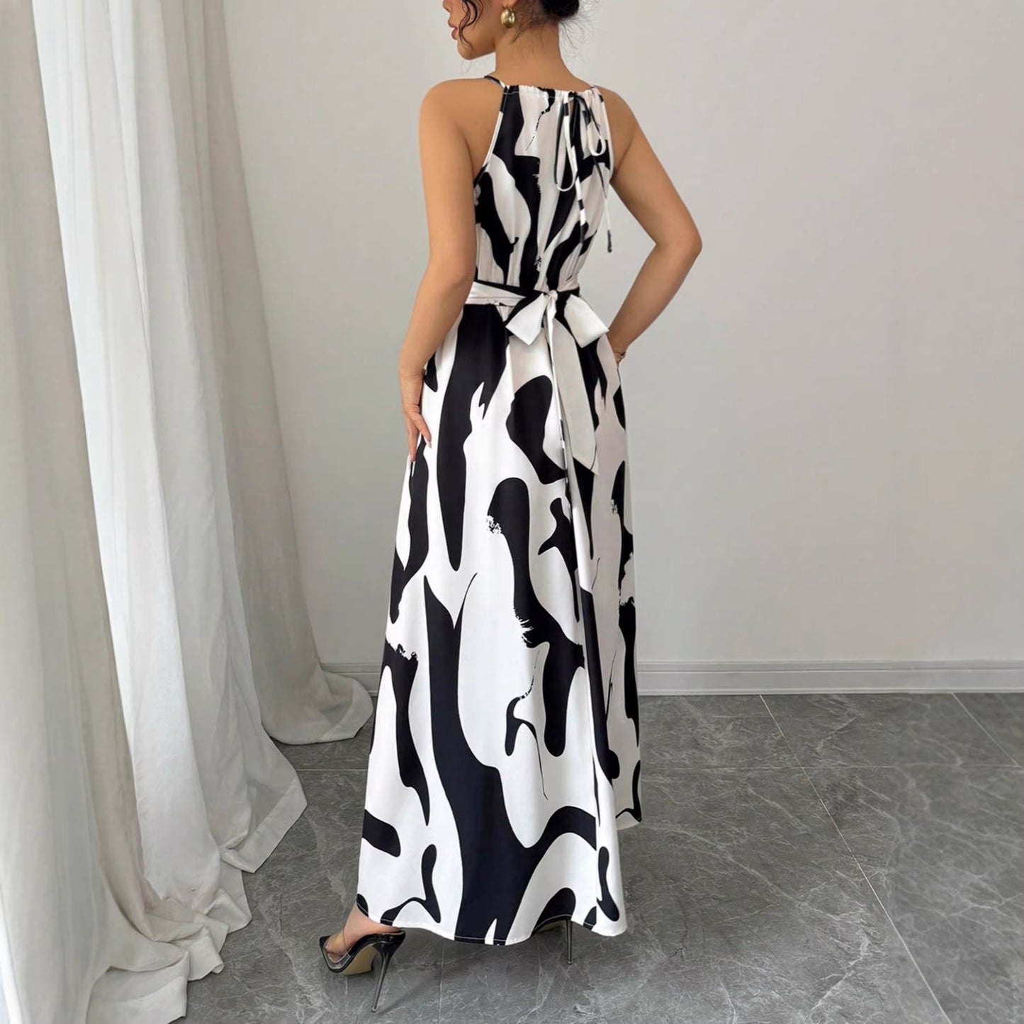 Women's Fashion Sexy Print Halter Strapless Long Dress