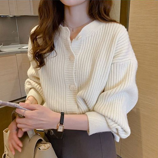 Women's Korean Style Idle Outer Wear Loose Round Neck Knitted Inner Cardigans