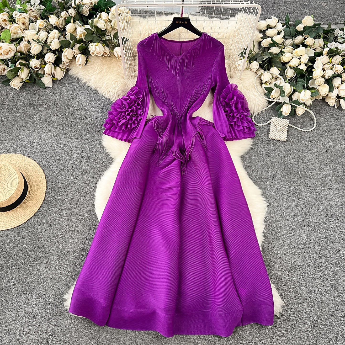 Women's Palace Dress Design Tassel Long Pleated Dresses