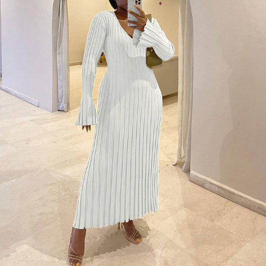 Women's Knitted Dress Casual Waist Tight Large Dresses