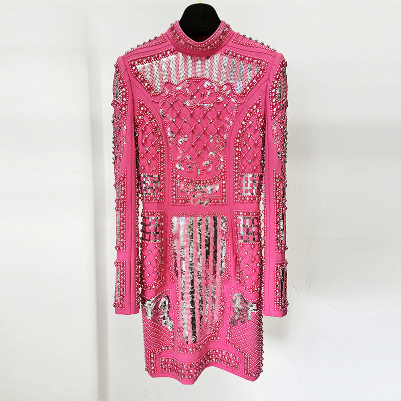 Diamond Beaded Sequins Stretch Tight Dress Dresses