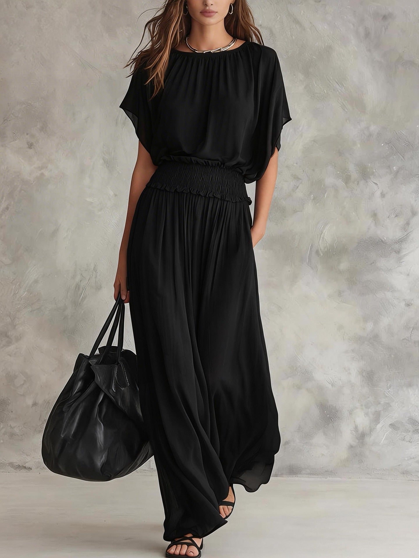 Summer Draping Smocking Elegant Exquisite Long Dress