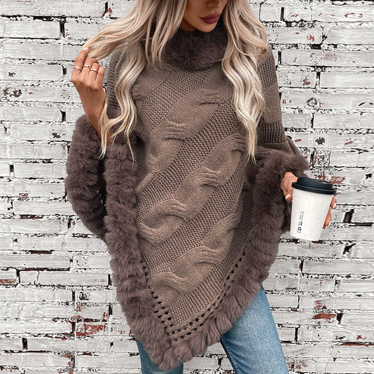 Women's Imitation Rex Rabbit Fur Collar Thick Sweater