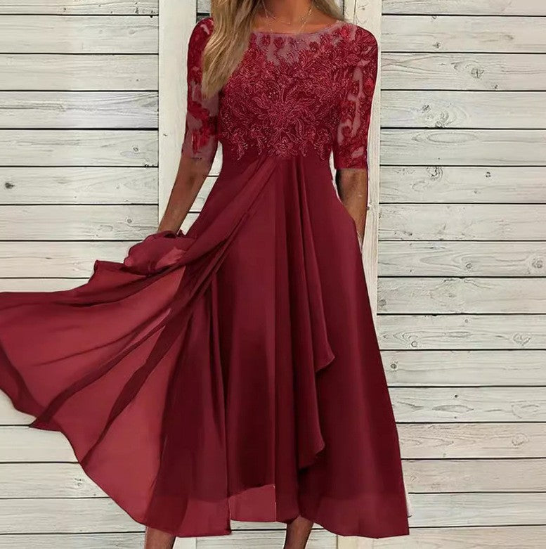 Women's Chiffon Stitching Lace Long Bridesmaid Clothing