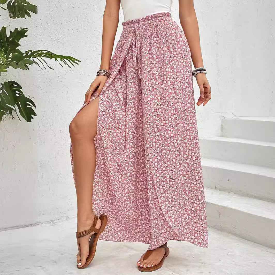Women's Summer Fashion Floral Side Slit Pants