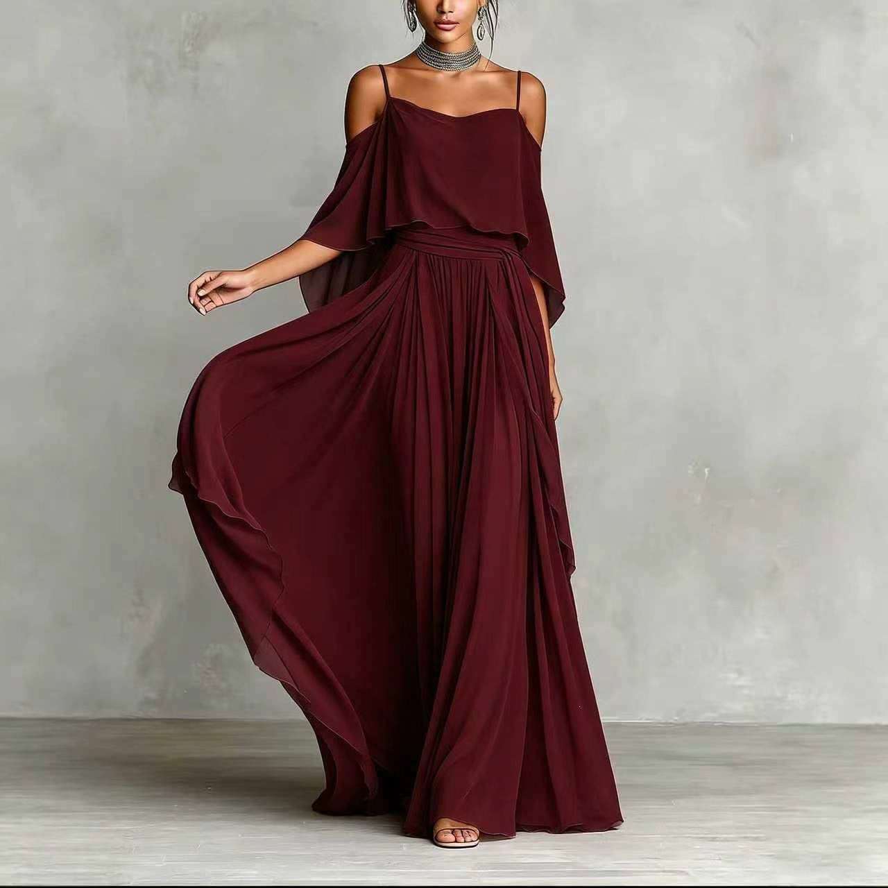 Effect Cold-shoulder Sleeveless Solid Color Minimalist Dress