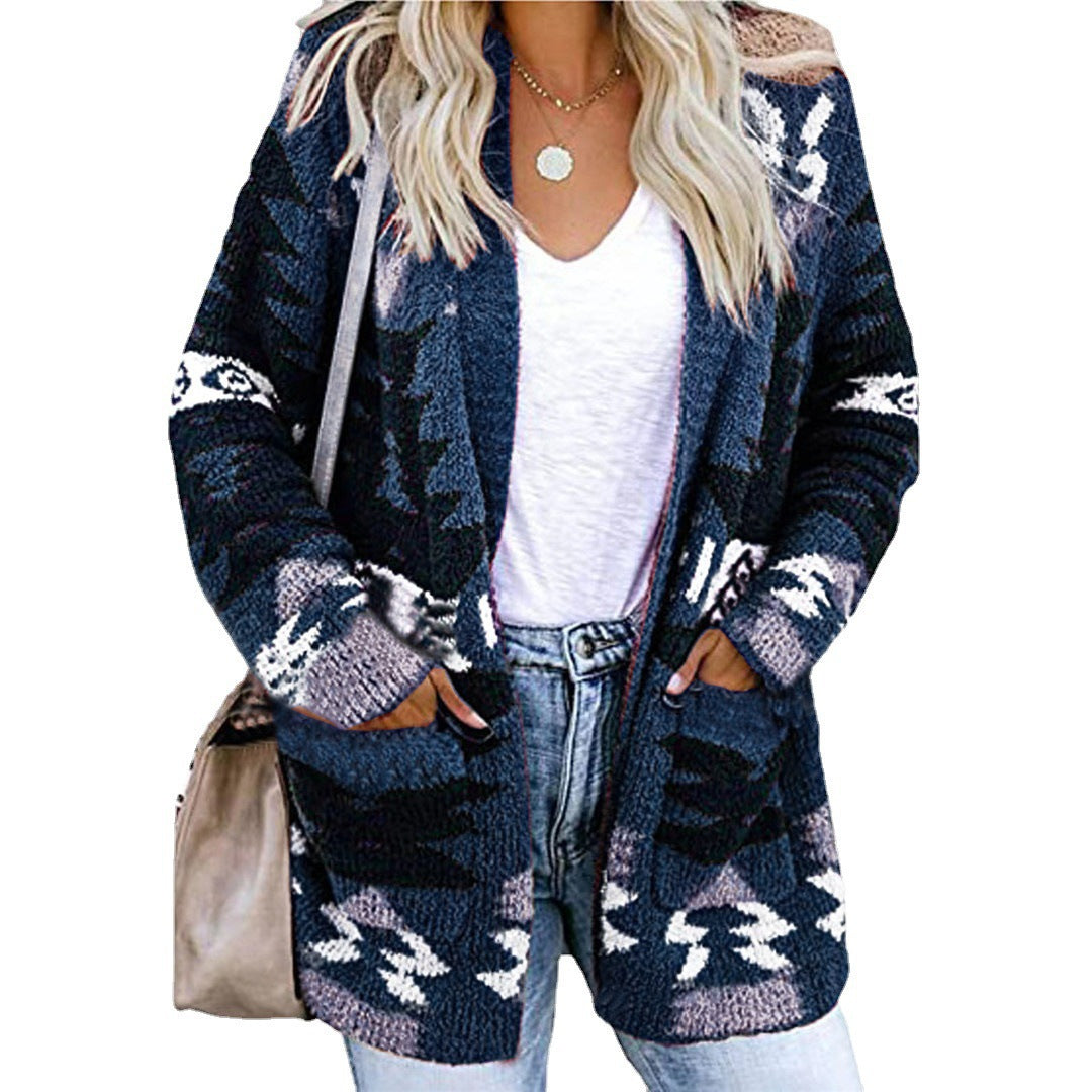 Women's Loose Halloween Christmas Style Printed Knitted Long Women's Sweater