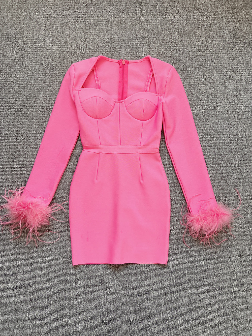 Women's Fashion Temperament Long Sleeve Tight Feather Dresses