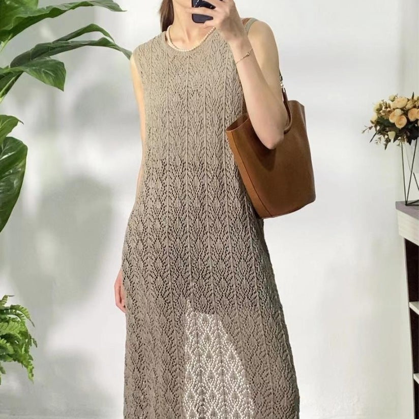 Women's French Retro Ice Silk Summer Outer Sleeveless Mid-length Women's Sweater