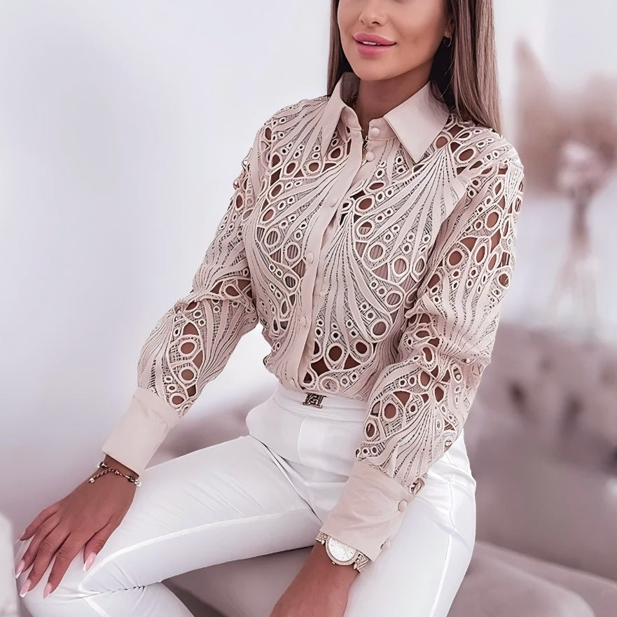 Women's Commuting Fashion Lace Long-sleeved Shirt For Blouses