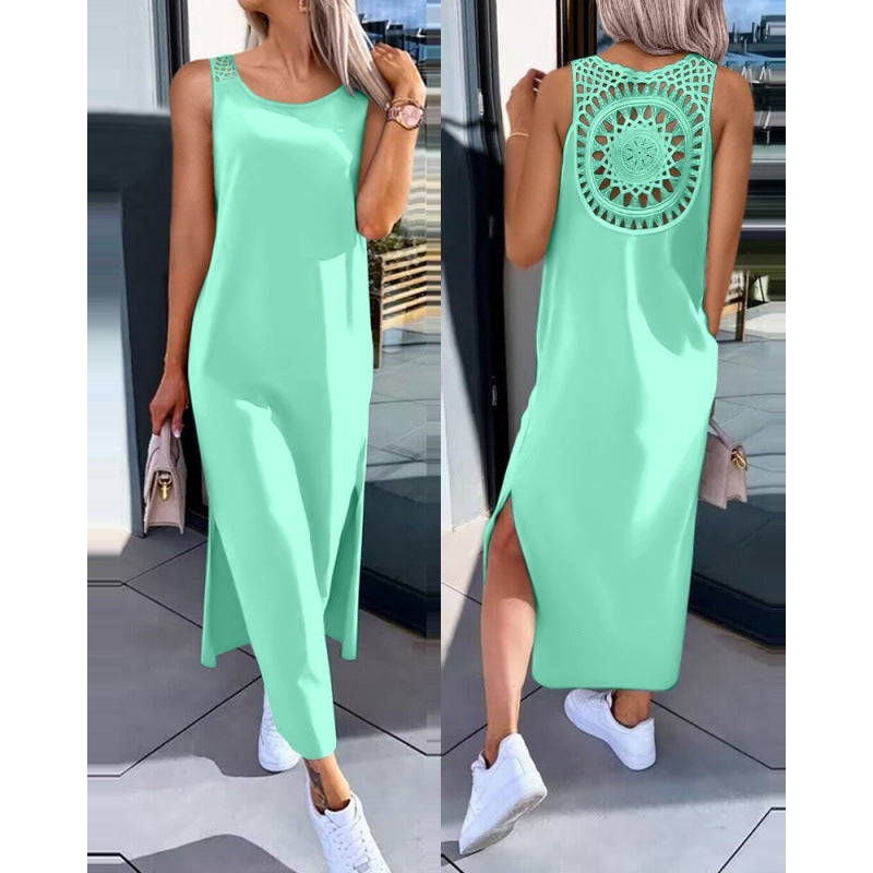 Fashion Slim Solid Color Back Lace Dress