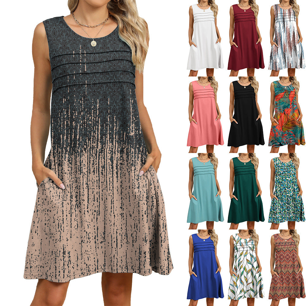Glamorous Trendy Women's Printed Loose Pockets Dress