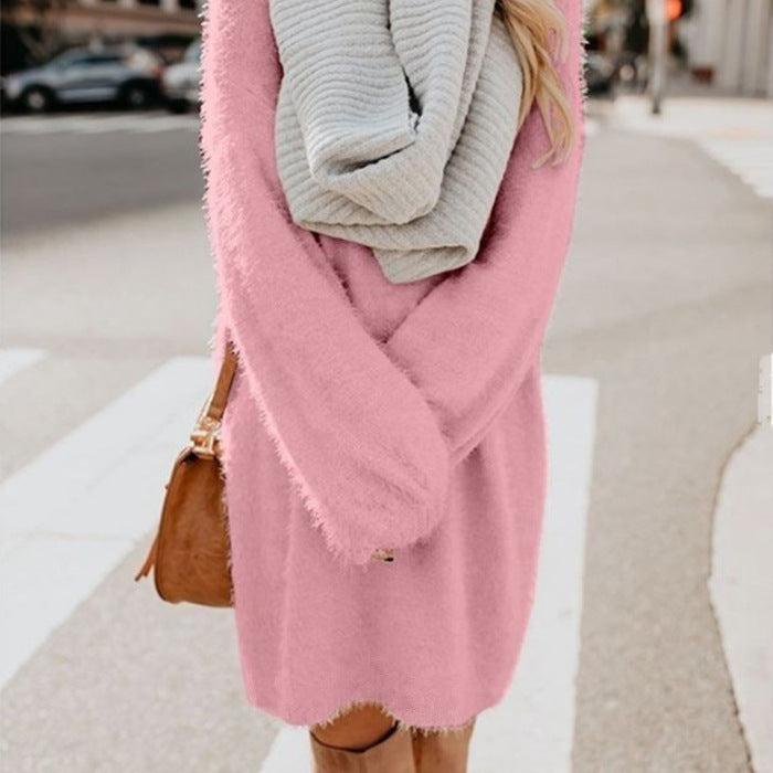 Women's Long Sleeve Round Neck Loose Plush Dresses