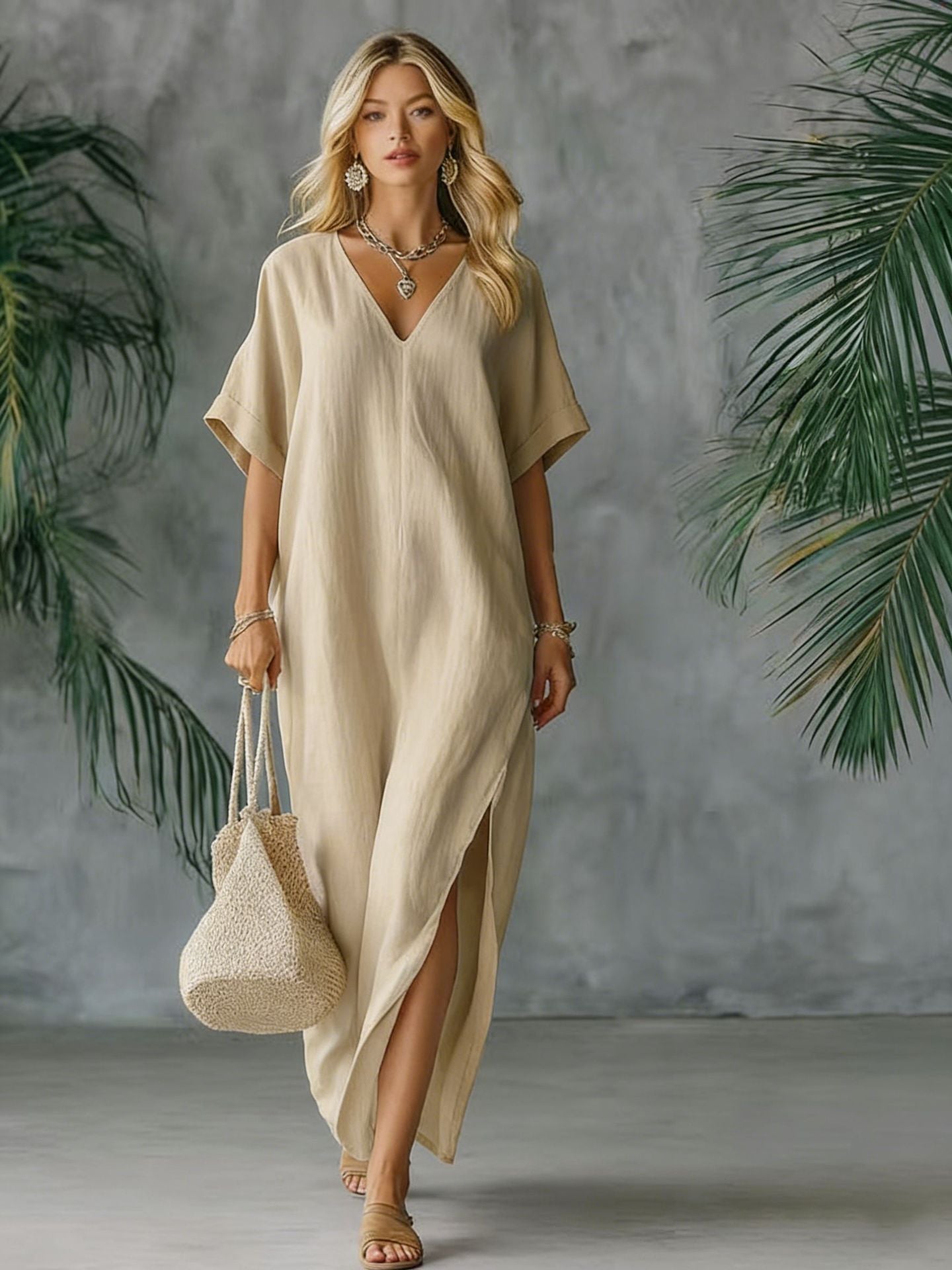 Bohemian Style Loose Batwing Sleeve Side Dress