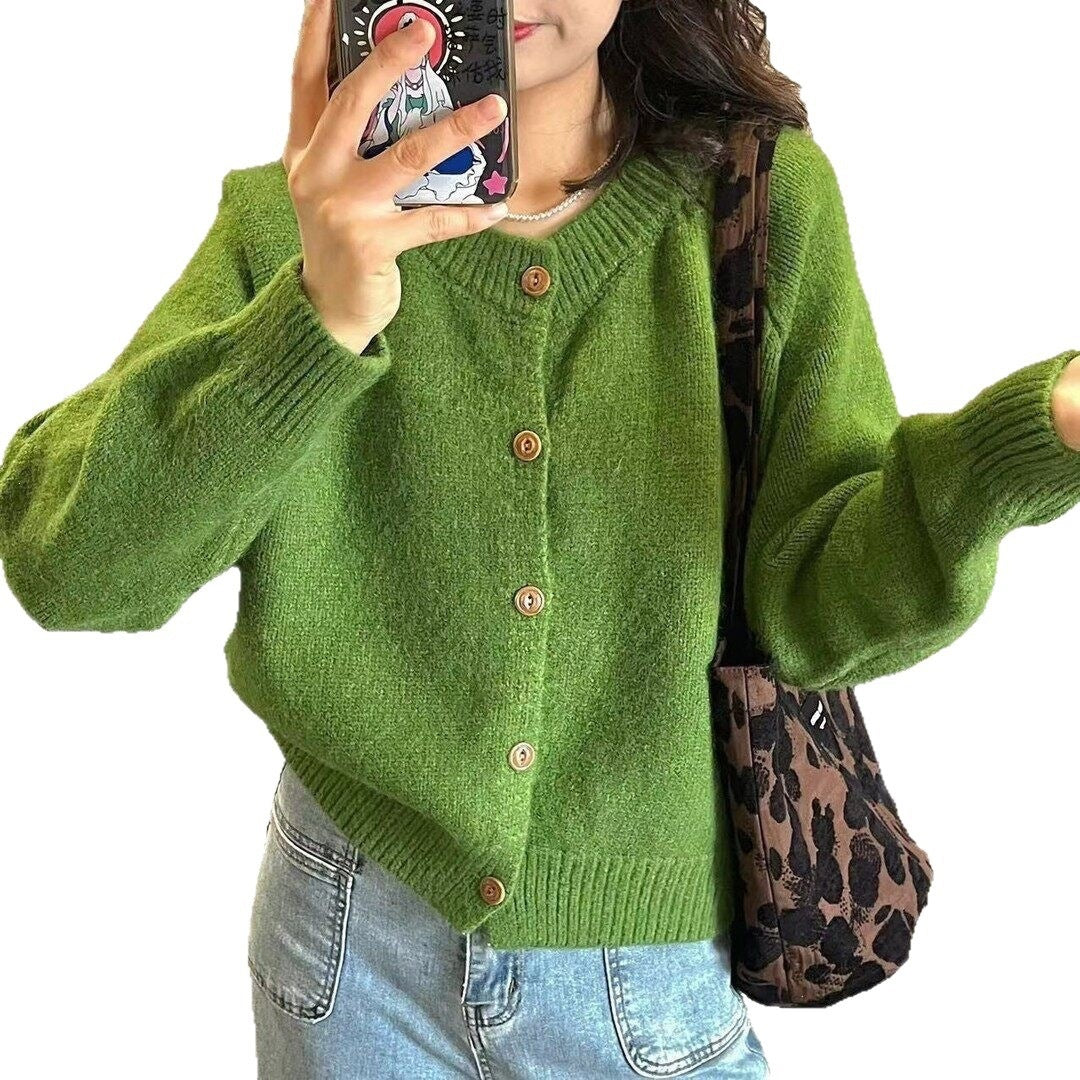 Women's Of Design Round Neck Loose Pure Color Idle Knitwear